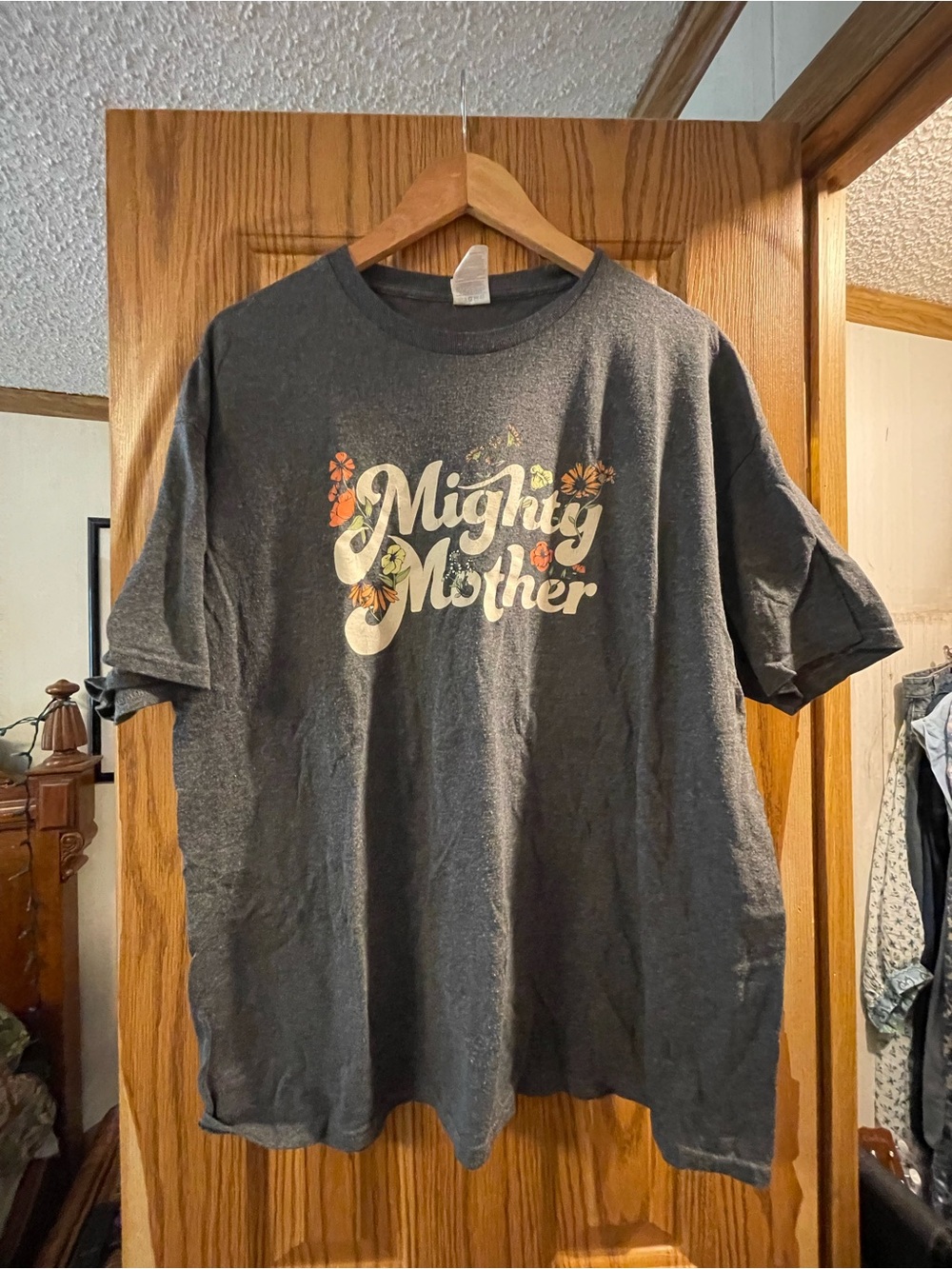 Mighty Mother Graphic Tee - Charcoal with Floral Accents
